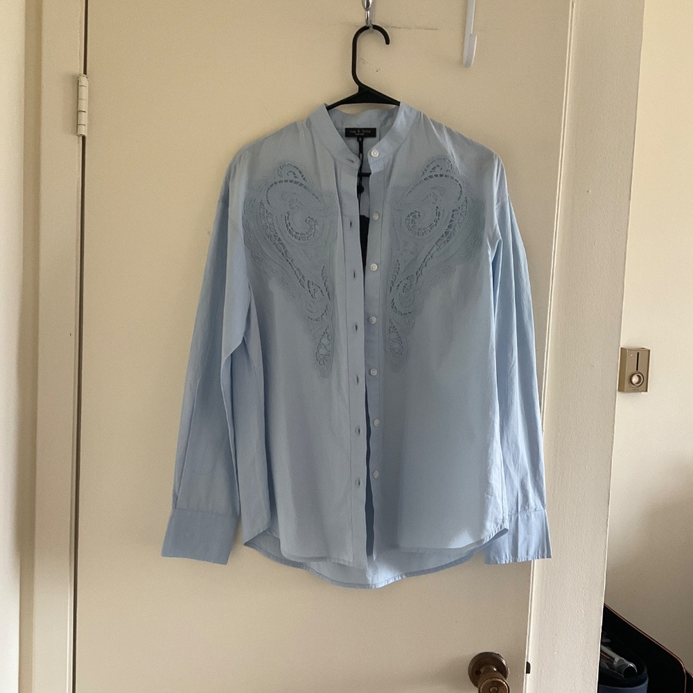 RAG & BONE AINSLEY LACE SHIRT LIGHT BLUE - Picture 5 of 7